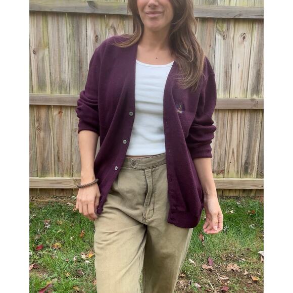 Vintage IZOD 80s Plum Cardigan Crest Embroidery - Picture 8 of 9